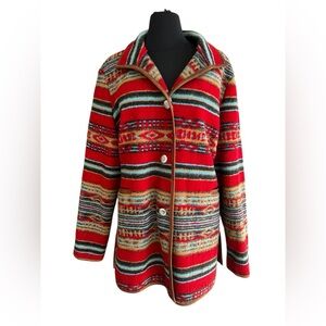 Upcountry by Du Monde Jacket Womens Large Red Southwestern Aztec Button Front